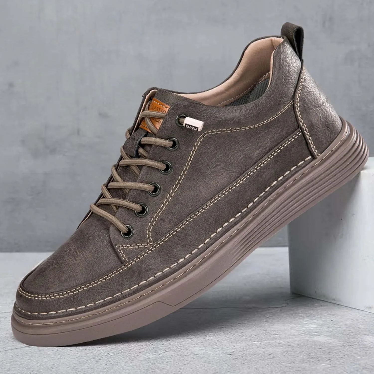 CERYTHRINA Elevator Shoes for Men - Height Increasing Sneakers, 2.5 Inches Taller, Leather Casual Shoes with Height Increase Insoles
