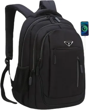 CHAO RAN Travel Laptop Backpack, Business Backpack for Men Women Fits up to 15.6''Notebook Waterproof Backpack with USB Charging Port, Day Bag for College Commute, Multiple Pocket Design-Black
