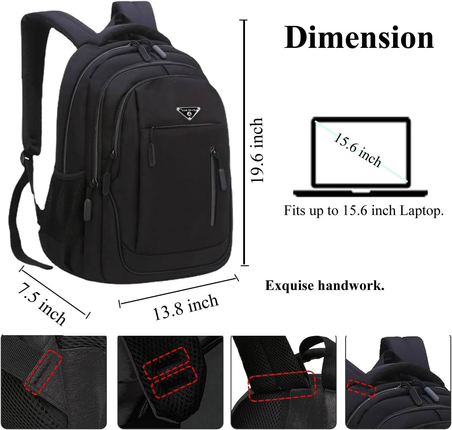 CHAO RAN Travel Laptop Backpack, Business Backpack for Men Women Fits up to 15.6''Notebook Waterproof Backpack with USB Charging Port, Day Bag for College Commute, Multiple Pocket Design-Black
