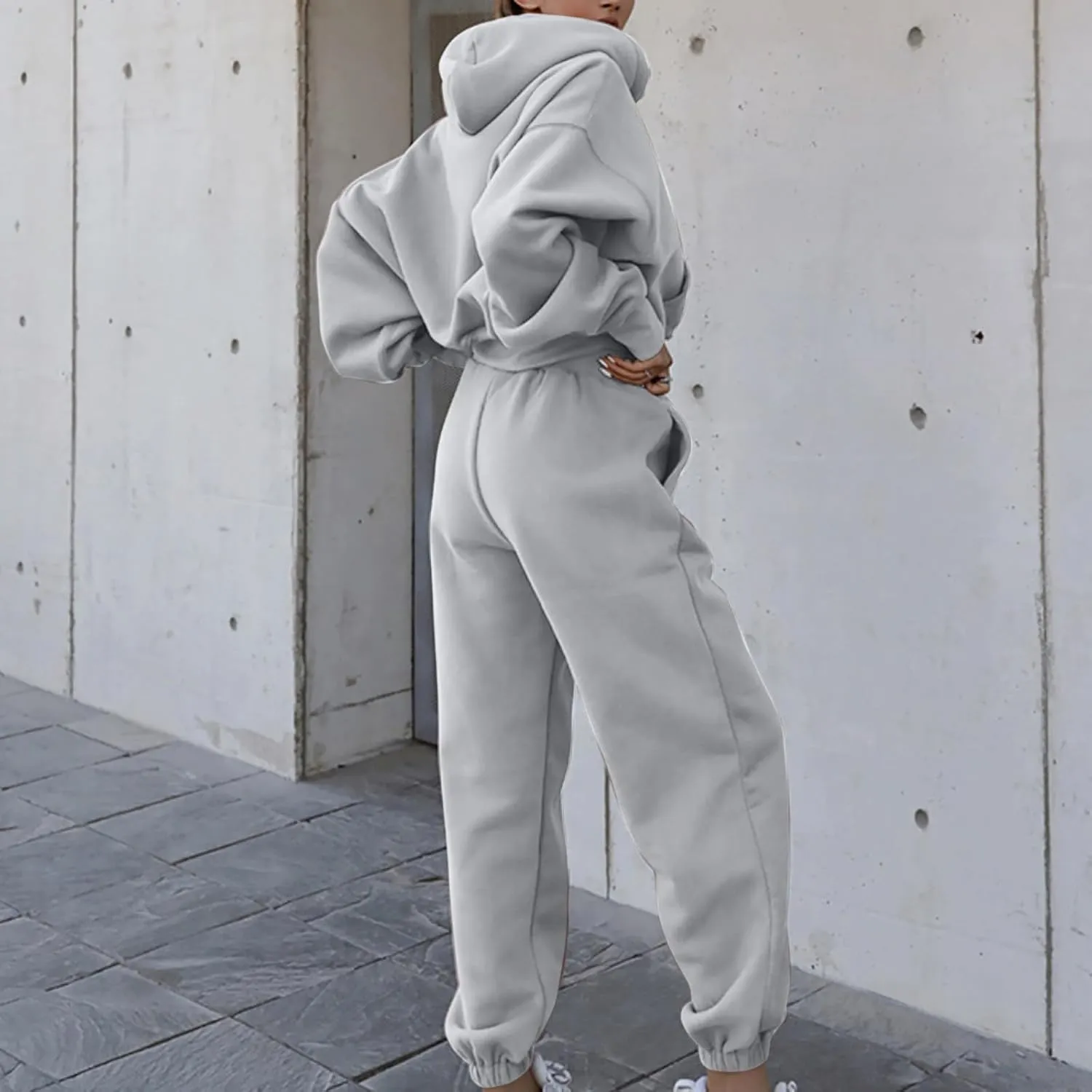 Charella Two Piece Sweatsuit Outfits for Women's Solid Pullover Hoodies Drawstring Cinch Bottom Trousers Sets With Pocket