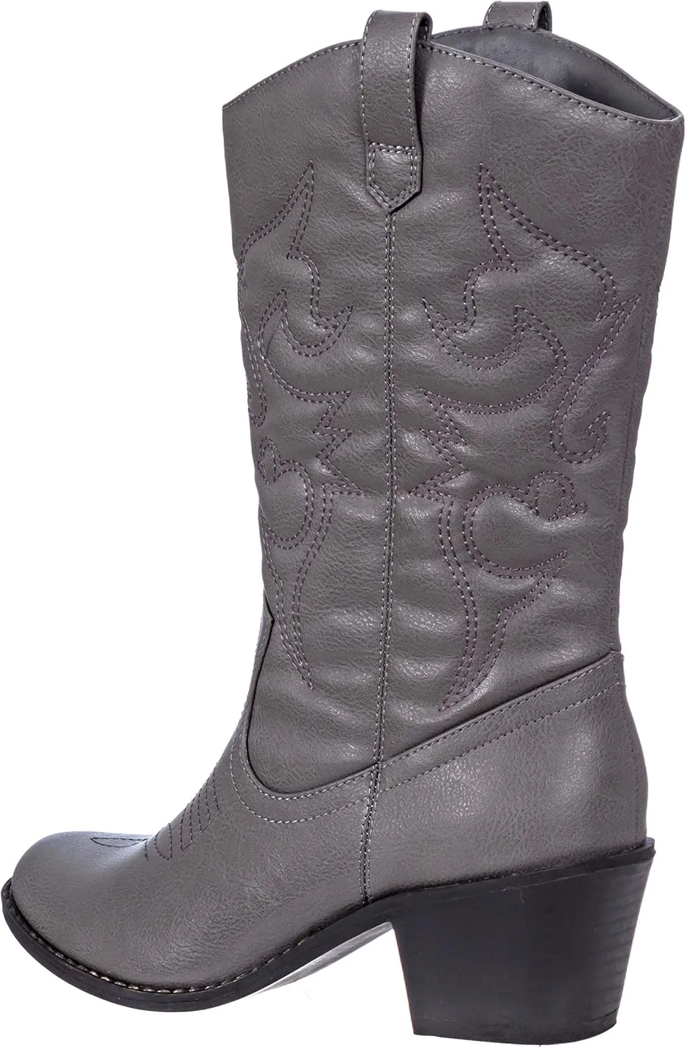 Charles Albert Cowboy Boots for Women Mid-Calf Boot Embroidered Stiching Western Cowgirl Boots Low Stacked Heel