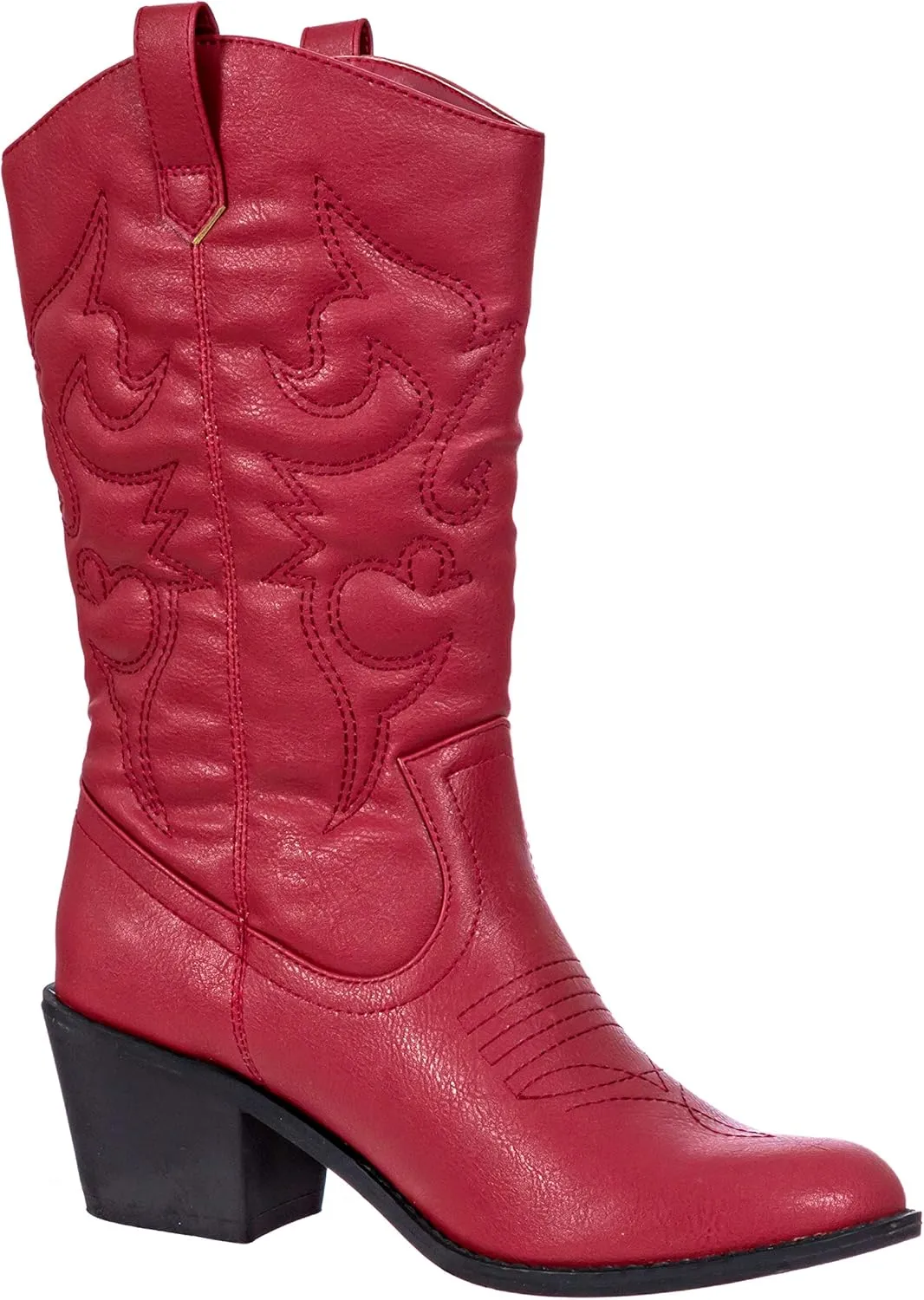 Charles Albert Cowboy Boots for Women Mid-Calf Boot Embroidered Stiching Western Cowgirl Boots Low Stacked Heel