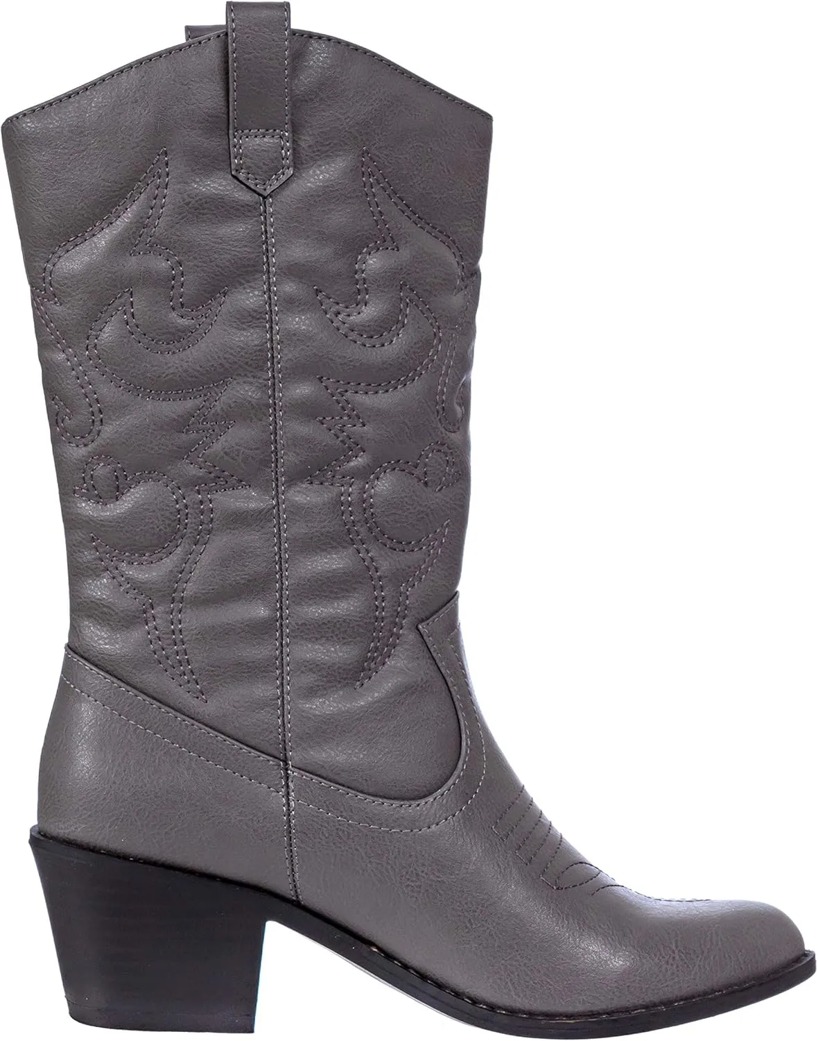 Charles Albert Cowboy Boots for Women Mid-Calf Boot Embroidered Stiching Western Cowgirl Boots Low Stacked Heel