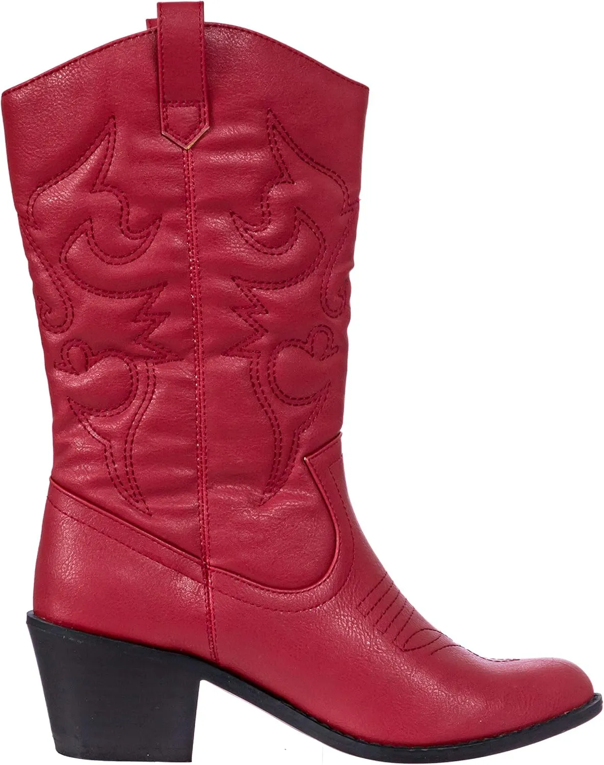 Charles Albert Cowboy Boots for Women Mid-Calf Boot Embroidered Stiching Western Cowgirl Boots Low Stacked Heel