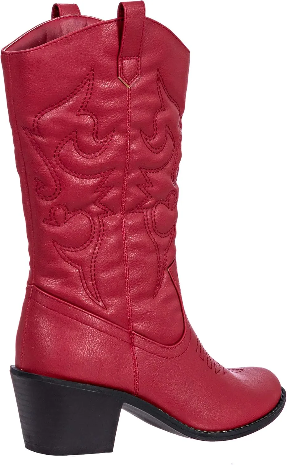 Charles Albert Cowboy Boots for Women Mid-Calf Boot Embroidered Stiching Western Cowgirl Boots Low Stacked Heel
