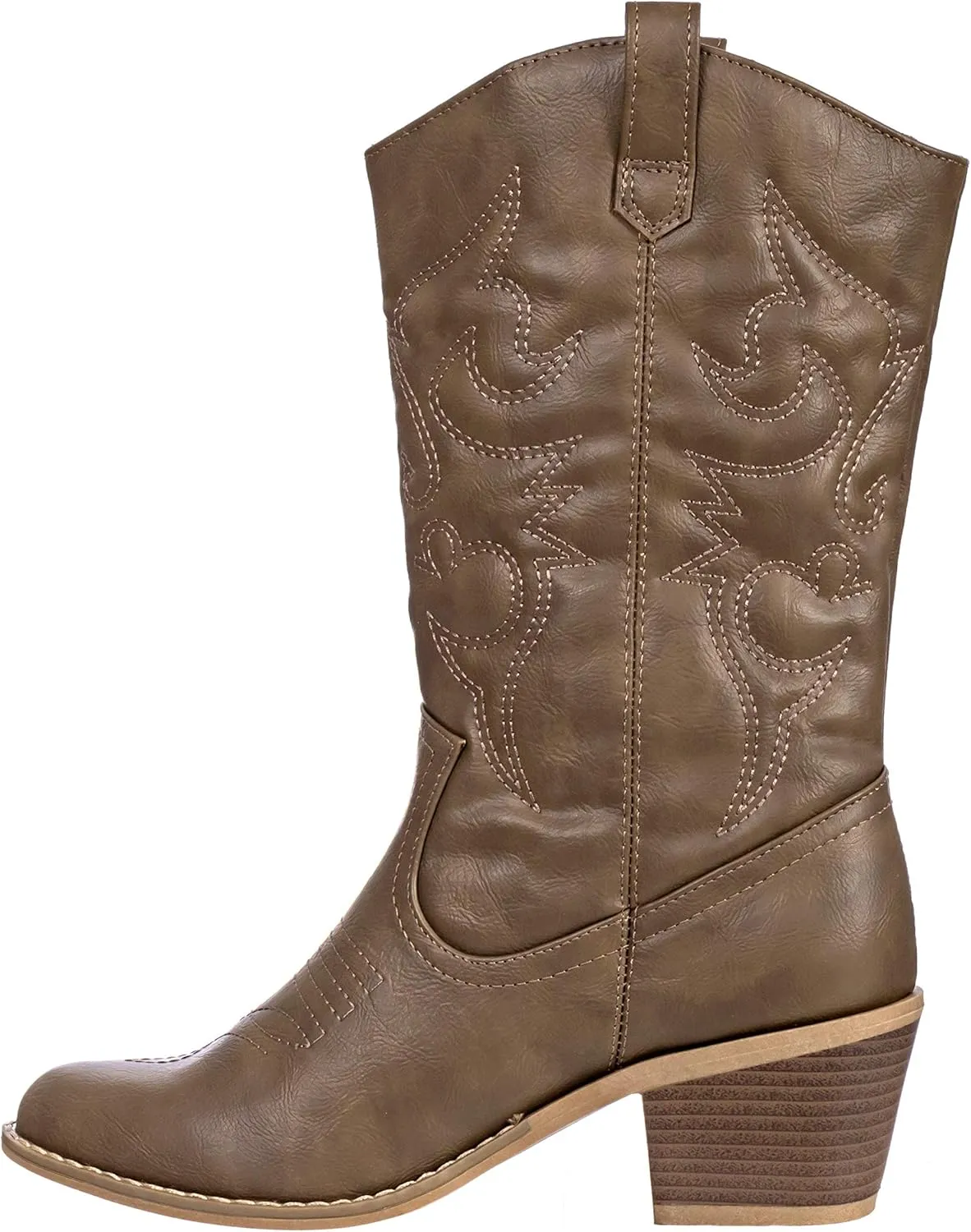 Charles Albert Cowboy Boots for Women Mid-Calf Boot Embroidered Stiching Western Cowgirl Boots Low Stacked Heel