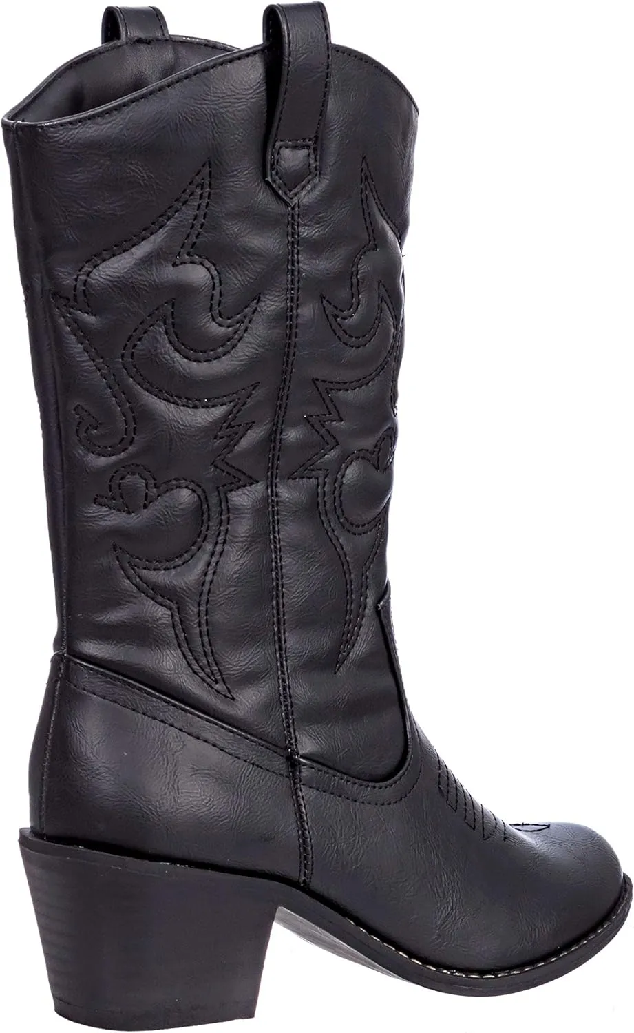 Charles Albert Cowboy Boots for Women Mid-Calf Boot Embroidered Stiching Western Cowgirl Boots Low Stacked Heel