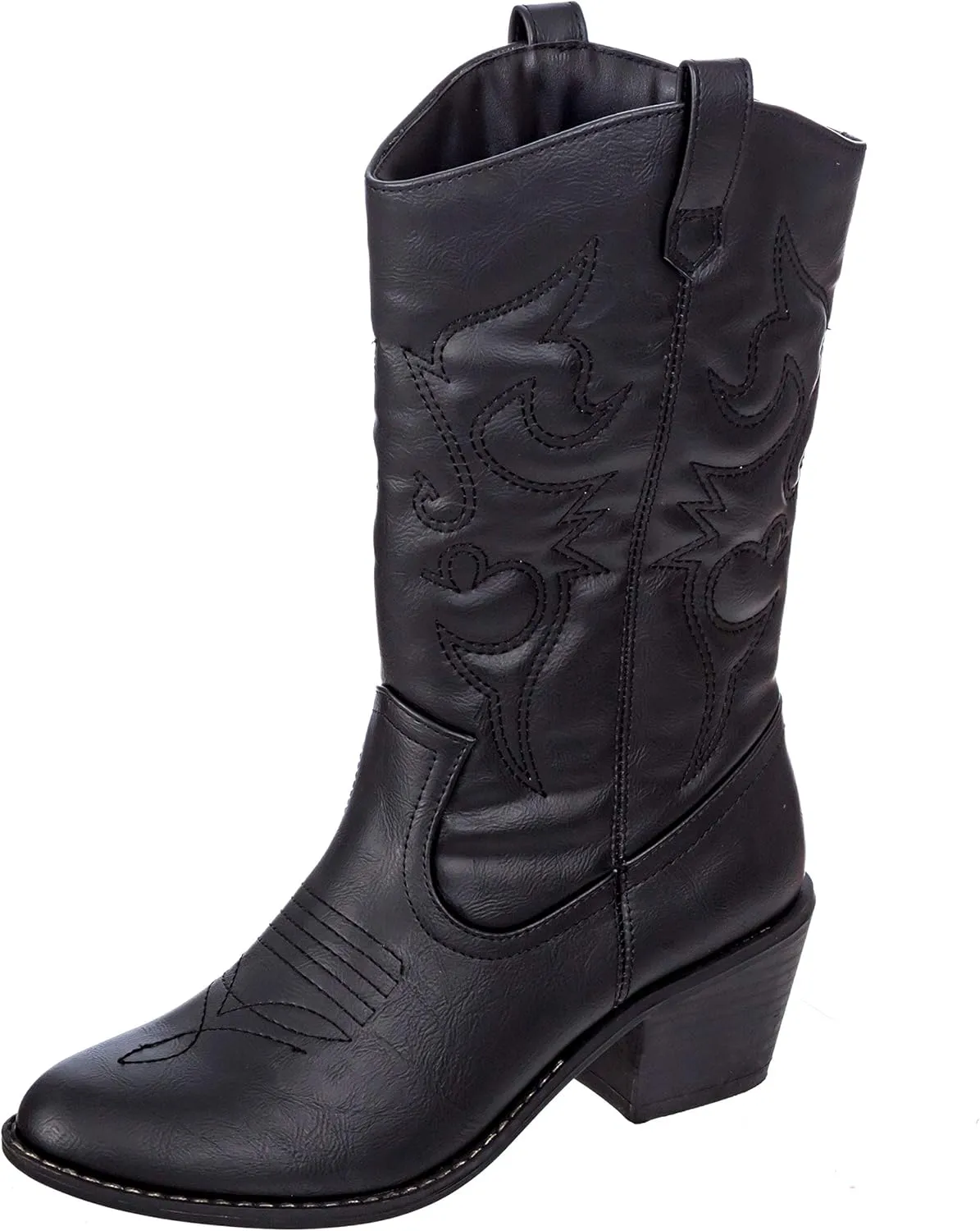 Charles Albert Cowboy Boots for Women Mid-Calf Boot Embroidered Stiching Western Cowgirl Boots Low Stacked Heel