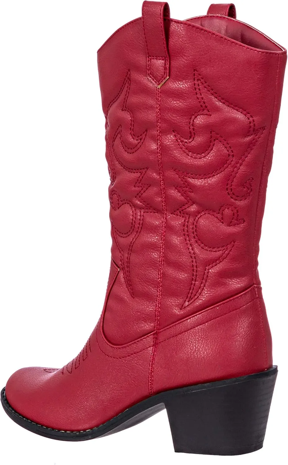 Charles Albert Cowboy Boots for Women Mid-Calf Boot Embroidered Stiching Western Cowgirl Boots Low Stacked Heel