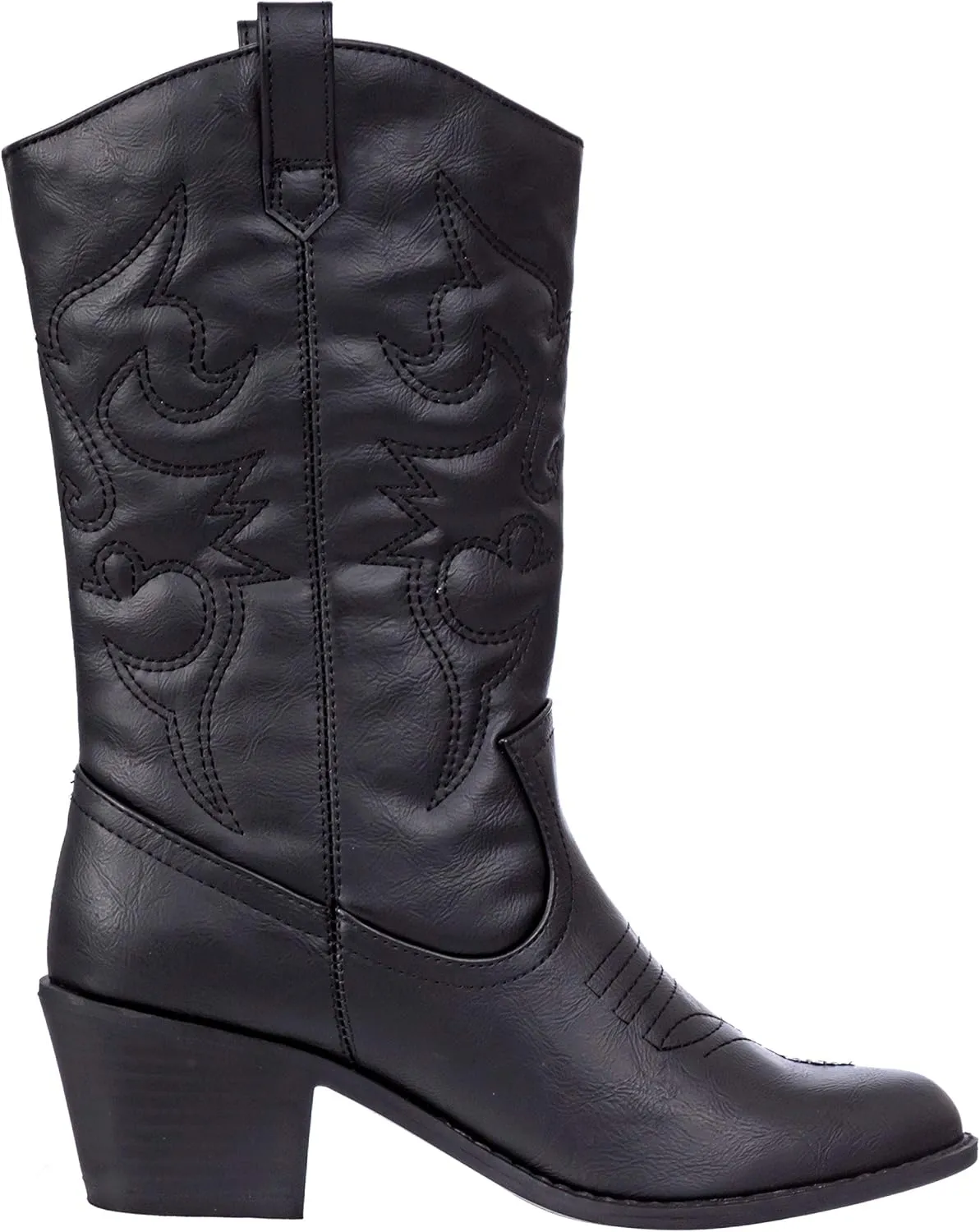 Charles Albert Cowboy Boots for Women Mid-Calf Boot Embroidered Stiching Western Cowgirl Boots Low Stacked Heel
