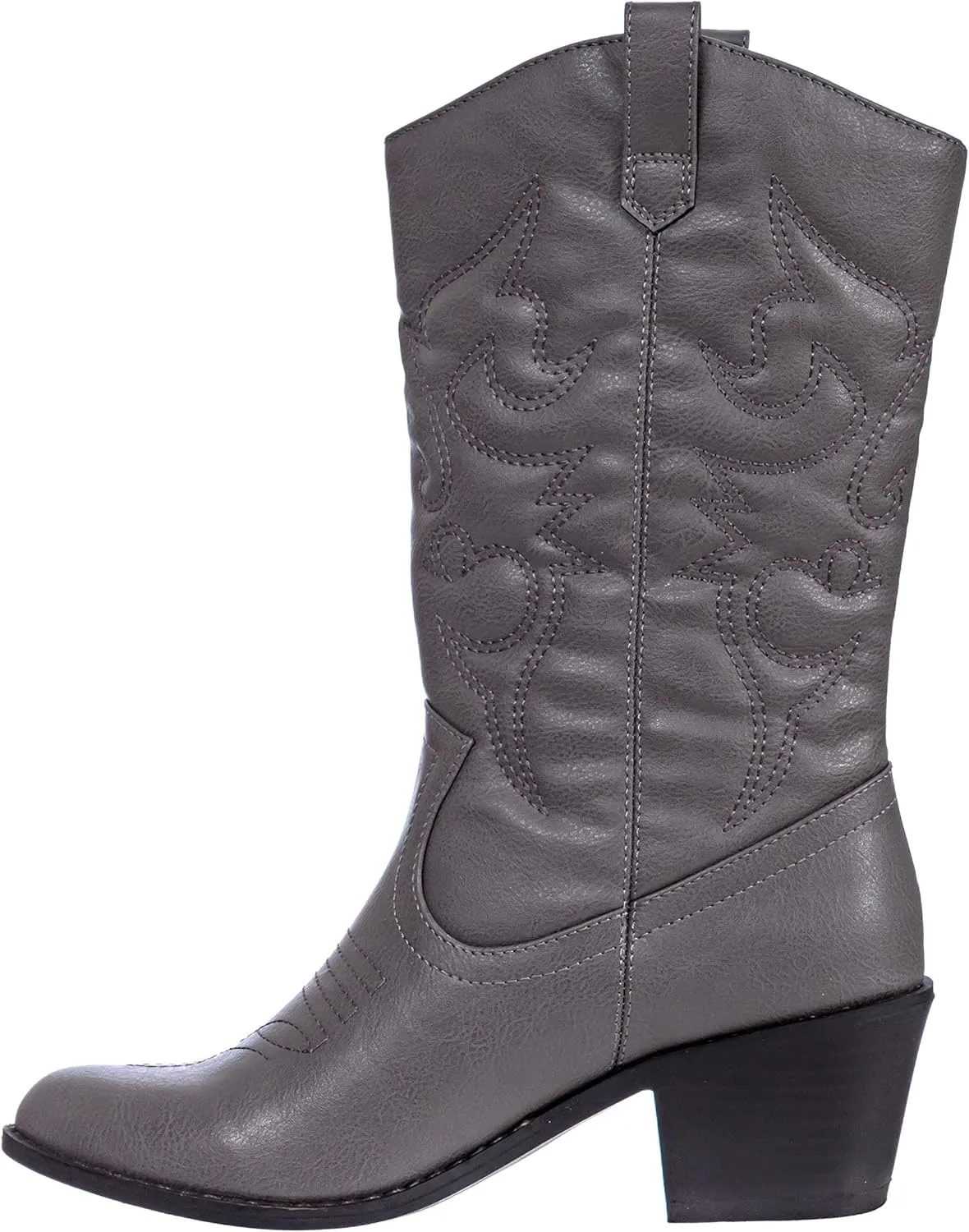 Charles Albert Cowboy Boots for Women Mid-Calf Boot Embroidered Stiching Western Cowgirl Boots Low Stacked Heel