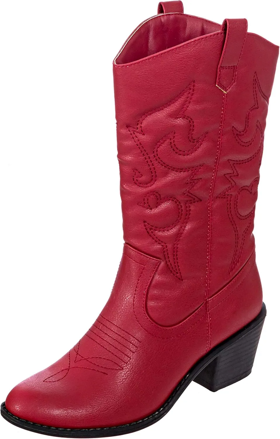 Charles Albert Cowboy Boots for Women Mid-Calf Boot Embroidered Stiching Western Cowgirl Boots Low Stacked Heel