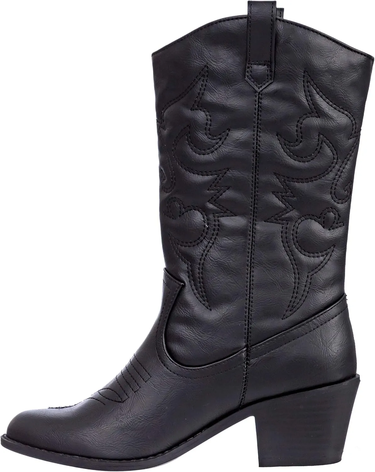 Charles Albert Cowboy Boots for Women Mid-Calf Boot Embroidered Stiching Western Cowgirl Boots Low Stacked Heel