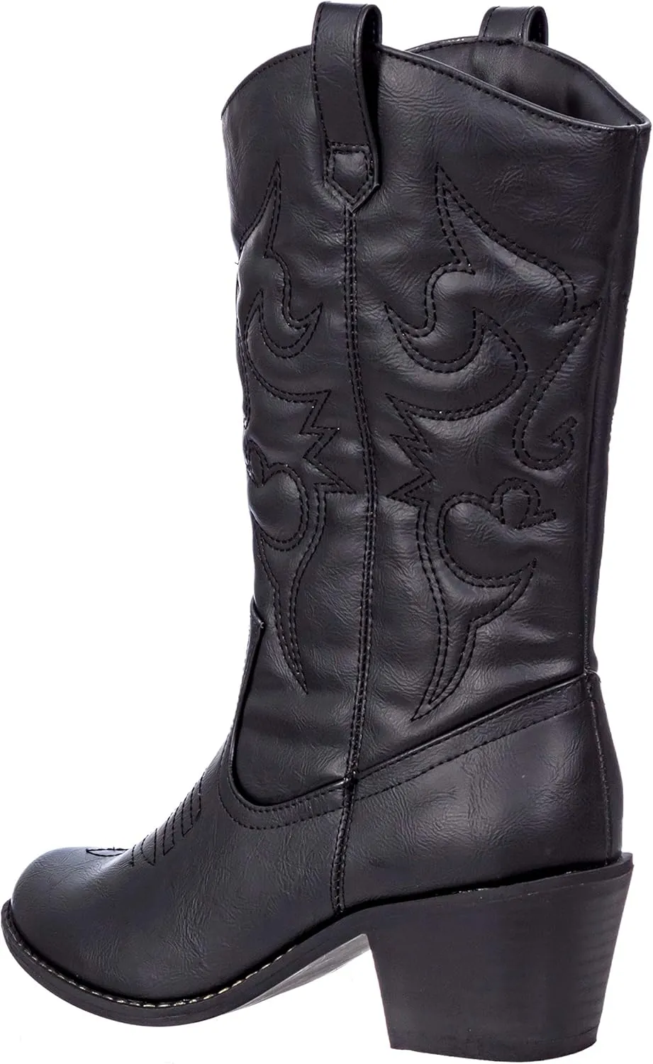 Charles Albert Cowboy Boots for Women Mid-Calf Boot Embroidered Stiching Western Cowgirl Boots Low Stacked Heel