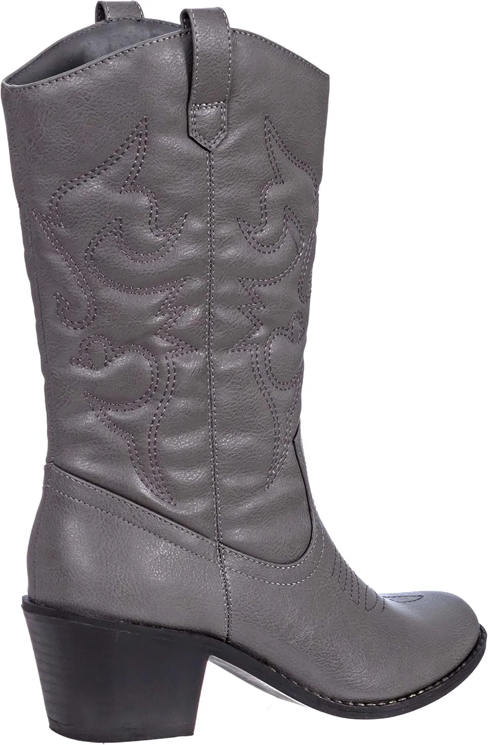 Charles Albert Cowboy Boots for Women Mid-Calf Boot Embroidered Stiching Western Cowgirl Boots Low Stacked Heel
