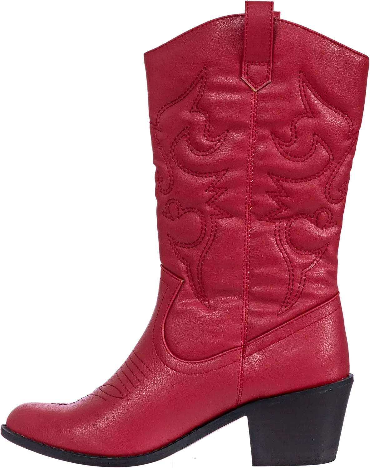 Charles Albert Cowboy Boots for Women Mid-Calf Boot Embroidered Stiching Western Cowgirl Boots Low Stacked Heel