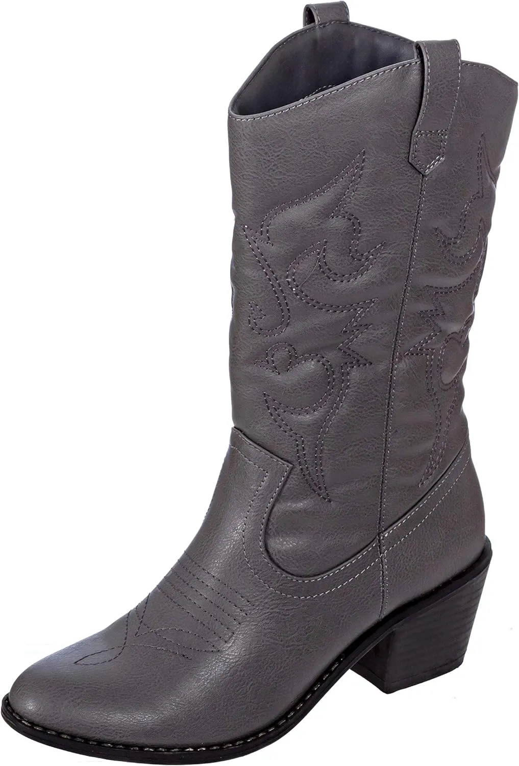 Charles Albert Cowboy Boots for Women Mid-Calf Boot Embroidered Stiching Western Cowgirl Boots Low Stacked Heel
