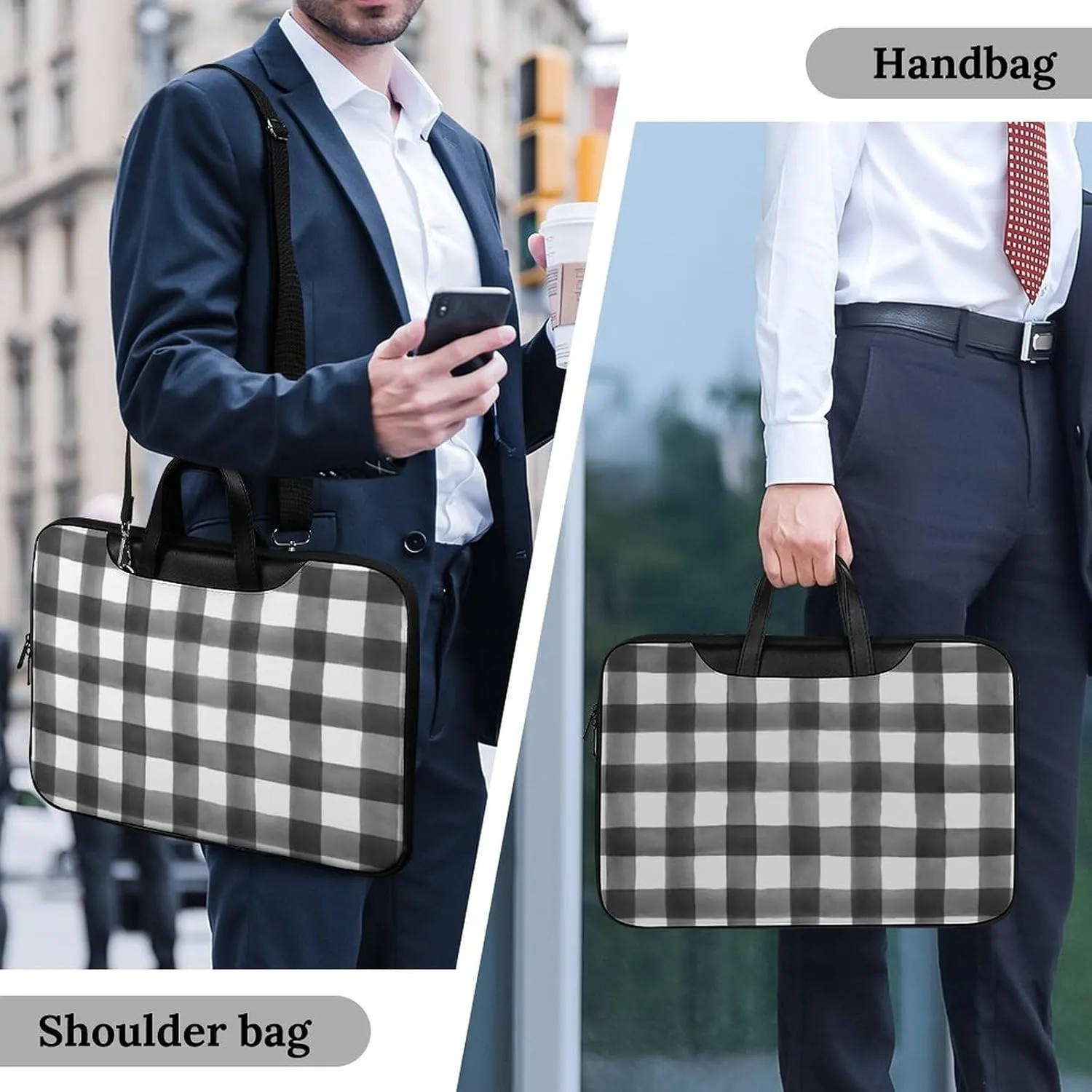 Checkered Black And White Handheld Single Shoulder Crossbody Laptop Bag Unisex