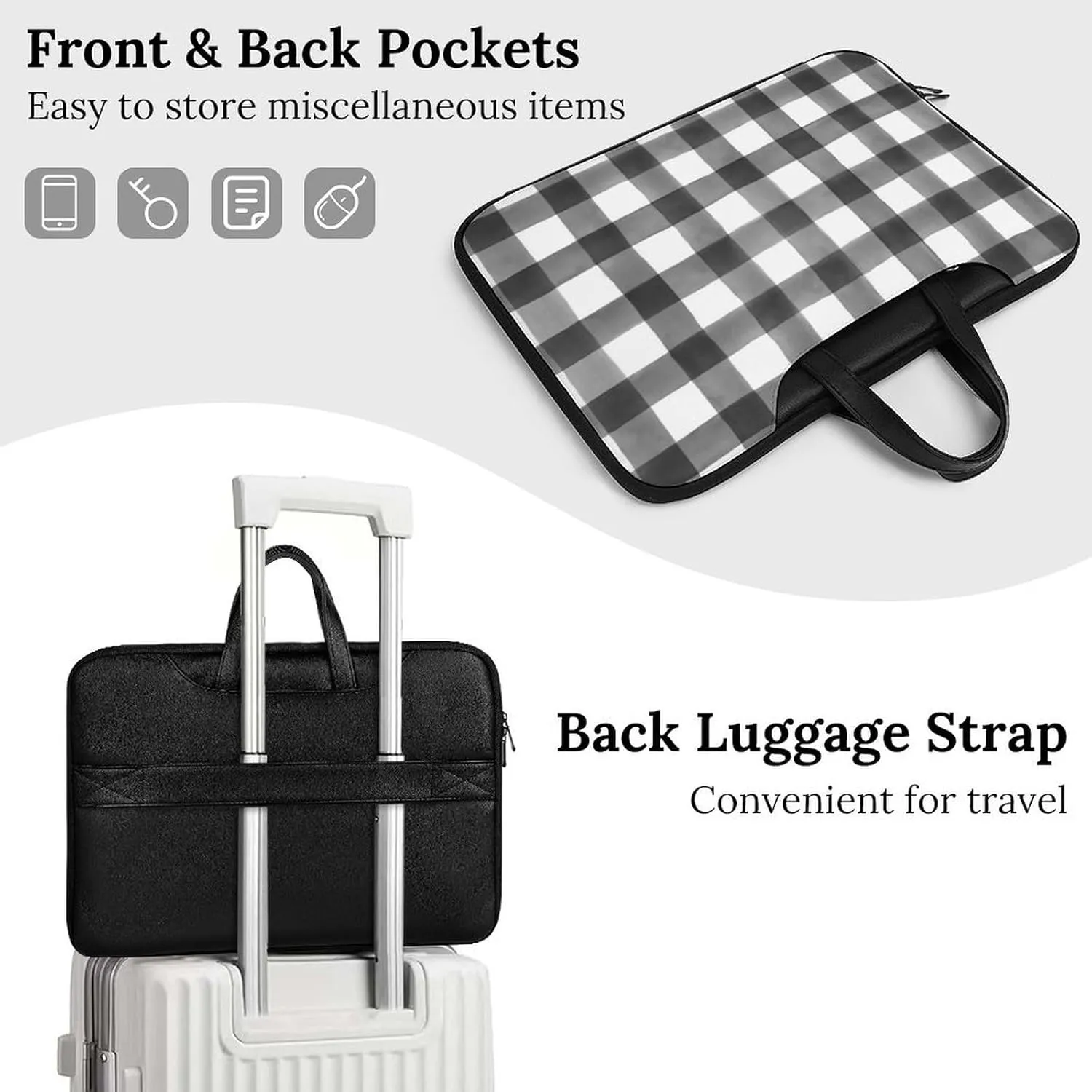 Checkered Black And White Handheld Single Shoulder Crossbody Laptop Bag Unisex