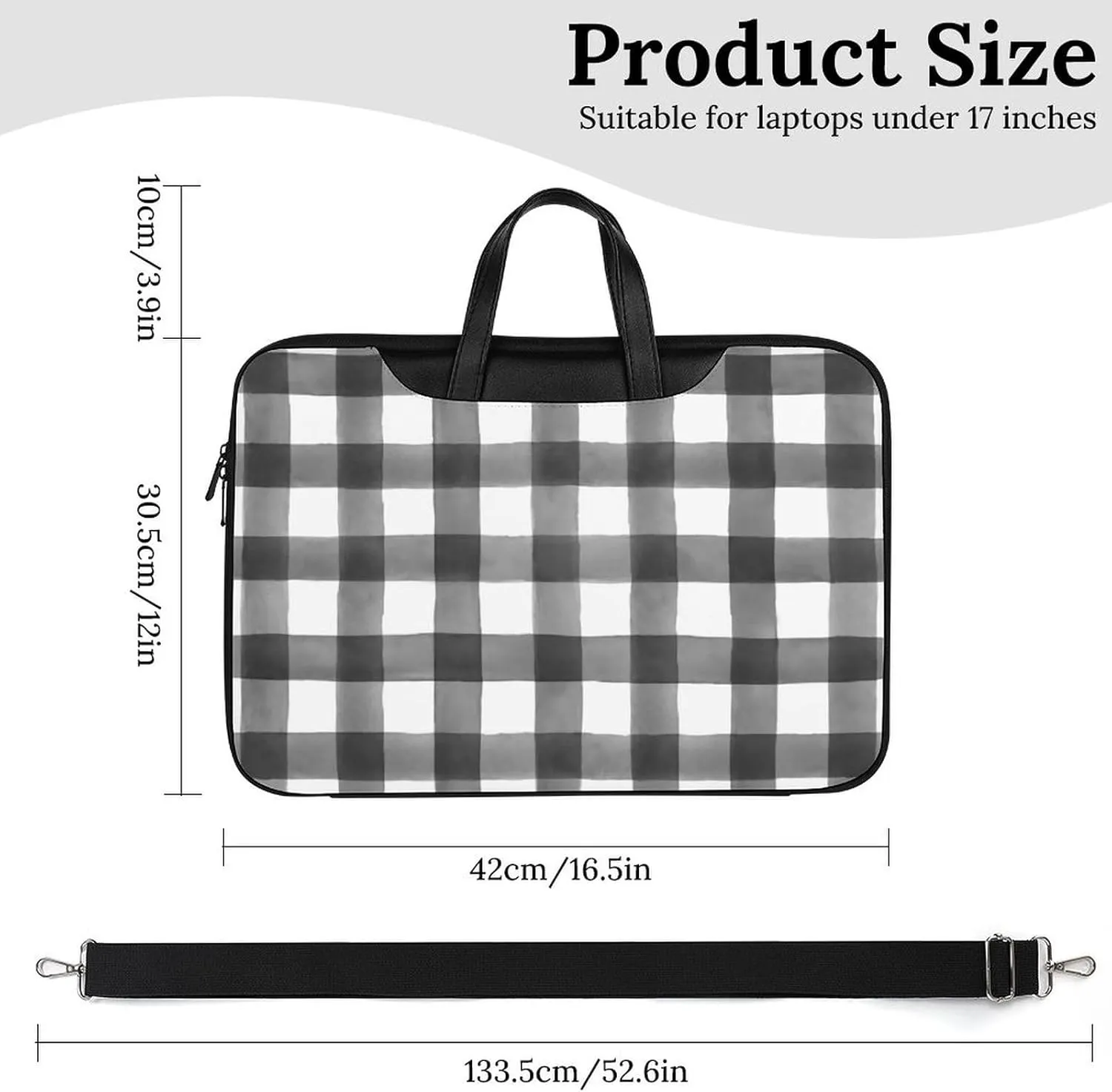 Checkered Black And White Handheld Single Shoulder Crossbody Laptop Bag Unisex