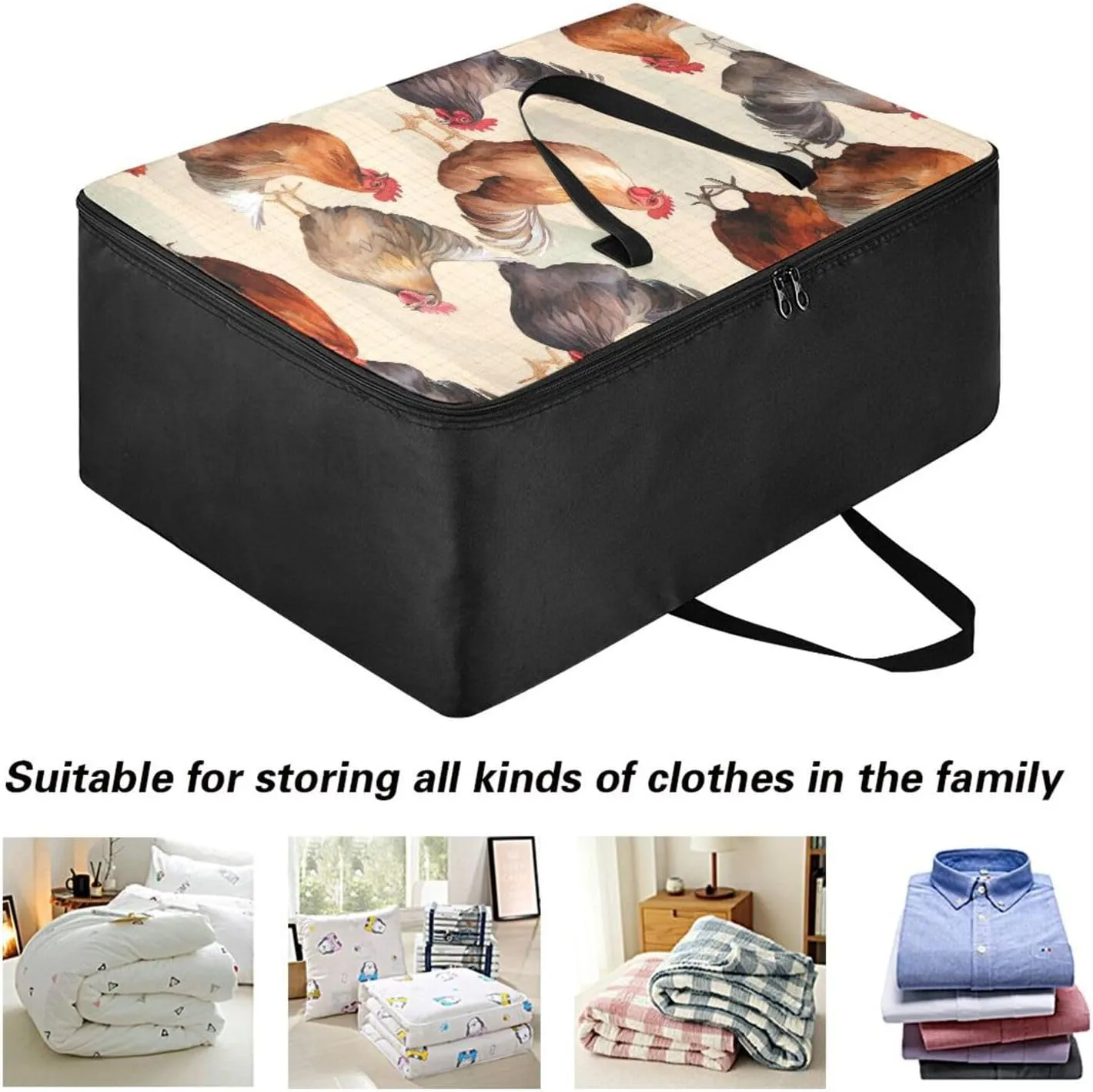 Chickens on Brown Netting Storage Bag, 27.5x19.7x11 in, Collapsible Moving Bags Space Saving Packing Totes for Moving Supplies Storage