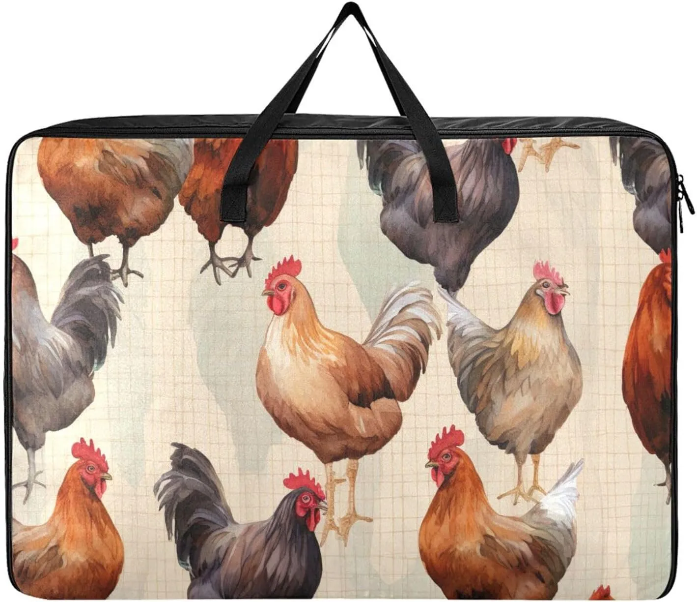 Chickens on Brown Netting Storage Bag, 27.5x19.7x11 in, Collapsible Moving Bags Space Saving Packing Totes for Moving Supplies Storage