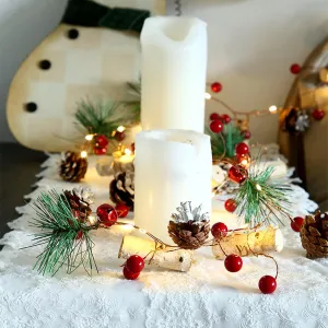 Chims Christmas Garland String Lights, 20 LED 6.5ft Fairy Light Pinecone Red Berry Bell Wooden Branches Battery Operated Warn White Light Festive Ambiance Home Xmas Tree Mantelpiece Table Door Decor