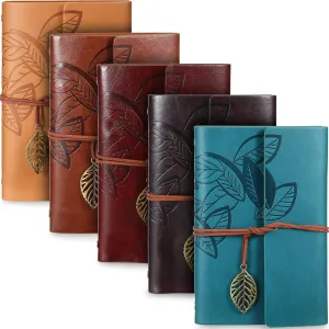 Chinco 5 Pcs Journal Notebook Travel Refillable Leather Diary Leather Vintage Writing Journal Travel Business Work Notebook Gifts Bulk For Women Men With Blank Pages And Retro Pendants, 7 X 5 In
