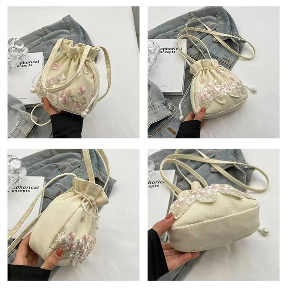 Chinese women's lace handbag, retro embroidered qipao diagonal cross bag, suitable for dinners and weddings