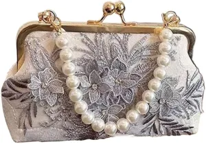 Chinese women's pearl retro handbag, embroidered chain diagonal handbag, wallet cross bag, banquet and wedding