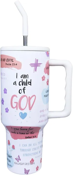 Christian Gifts for Women, Inspirational Religious Tumbler 40 oz with Handle and Straw Cup Holder Friendly Insulated Mug Stainless Steel Water Bottle