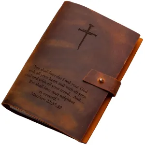 Christian Leather Prayer Journal – Personalized Bible Verse Notebook with Cross – Custom Engraved A5 Refillable Journal for Men & Women – 5.8x8.3 Inches, Brown Leather