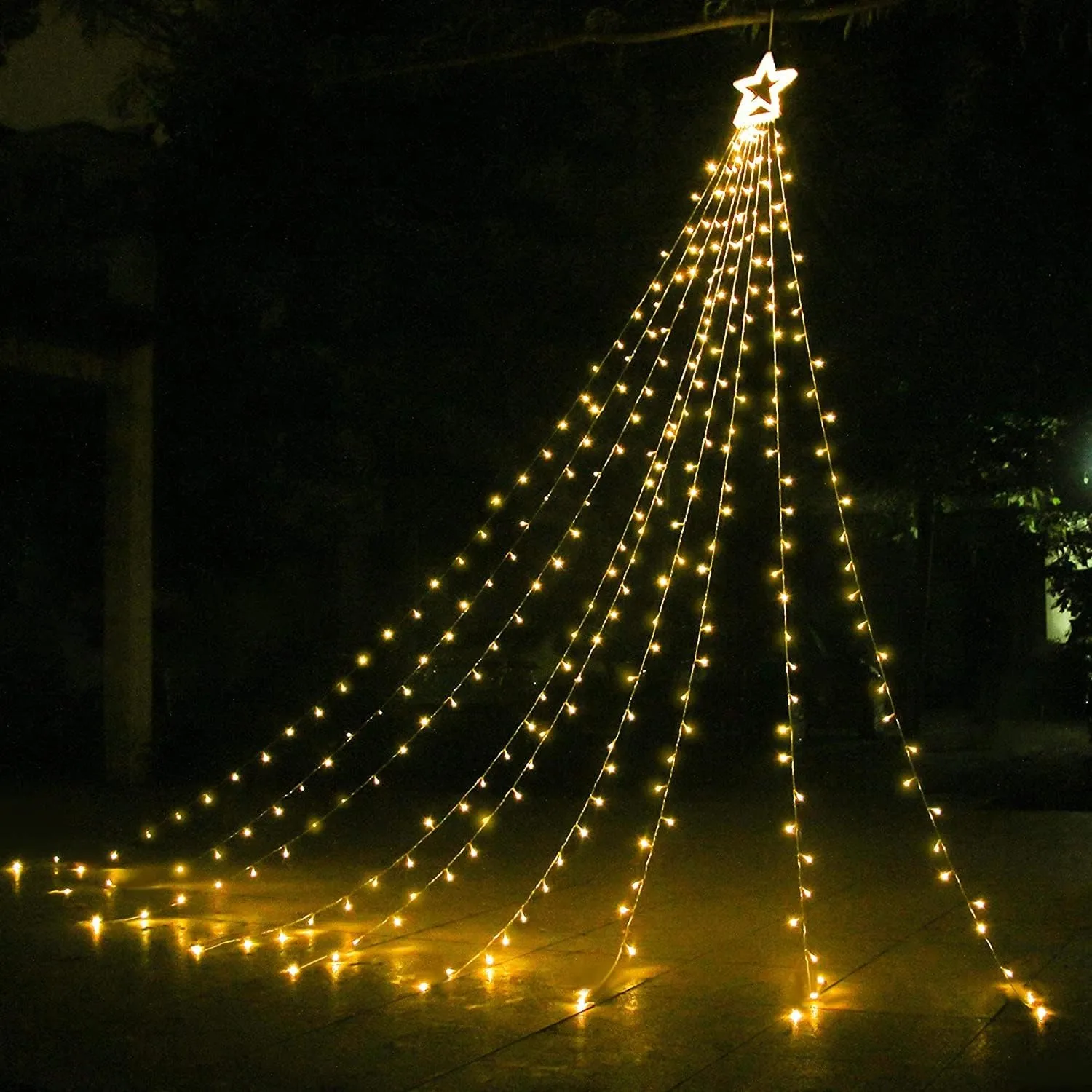Christmas Decorations Star String Lights, 320 LEDs Outdoor Waterfall Tree Lights with 13" Topper Star, Plug in Waterproof Hanging Fairy Lights for Xmas New Year Holiday Party Yard Decor (Warm White)