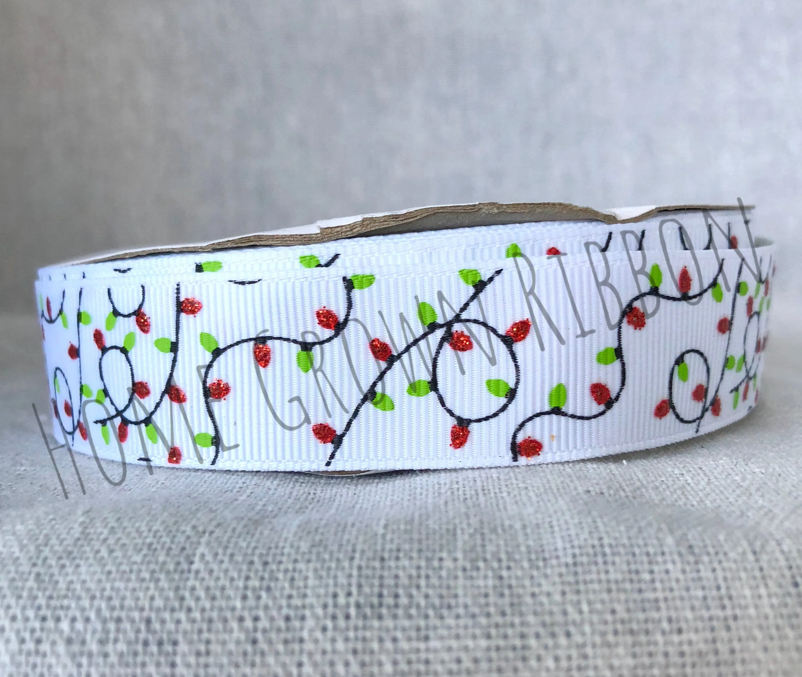 Christmas Lights USDR Ribbon 7/8 Inch - White