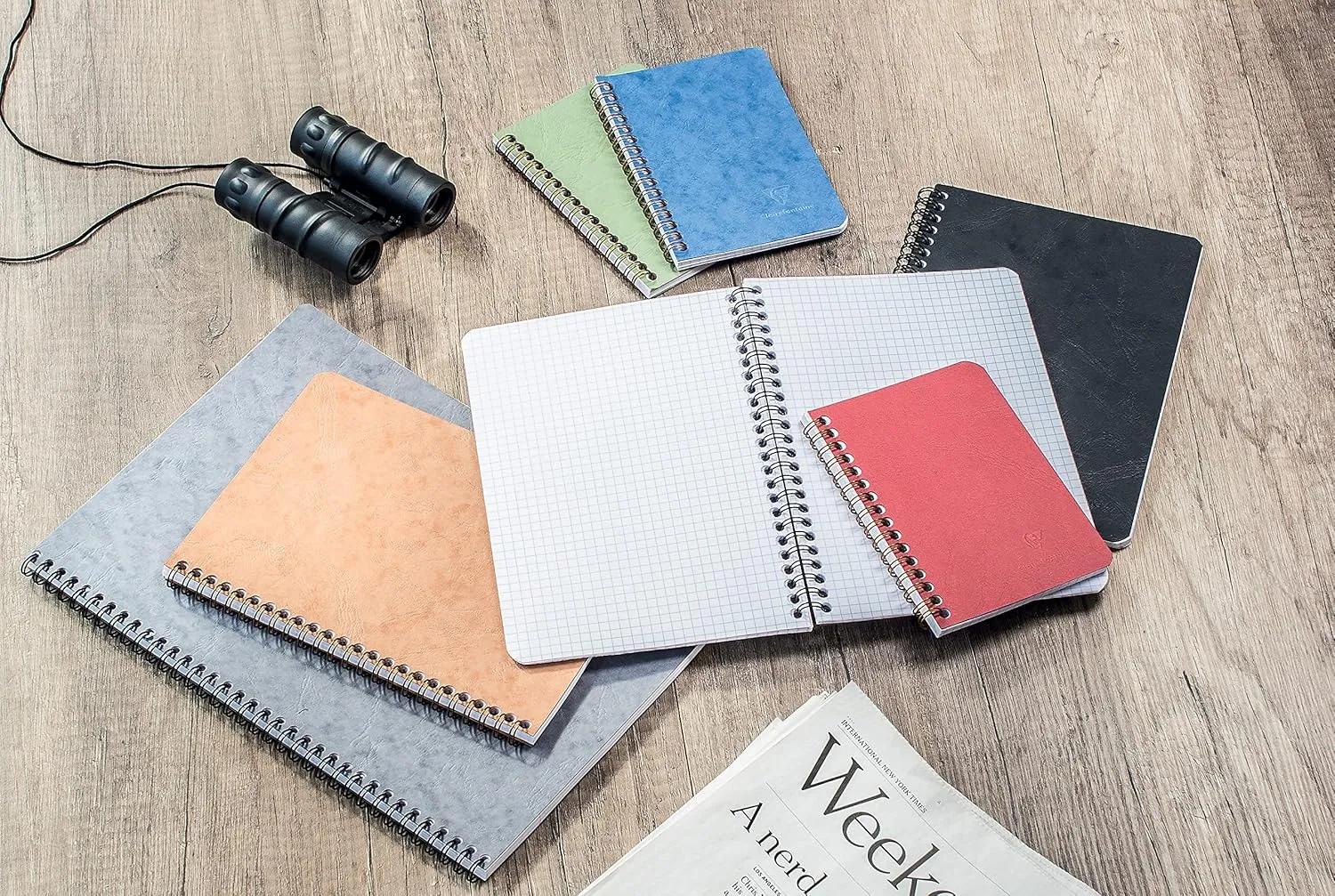 Clairefontaine - Ref 781454C - Age Bag Wirebound Notebook (100 Pages) - A4 Size, Lined Rulings, 90gsm Brushed Vellum Paper, Pocket for Loose Documents - Blue Cover