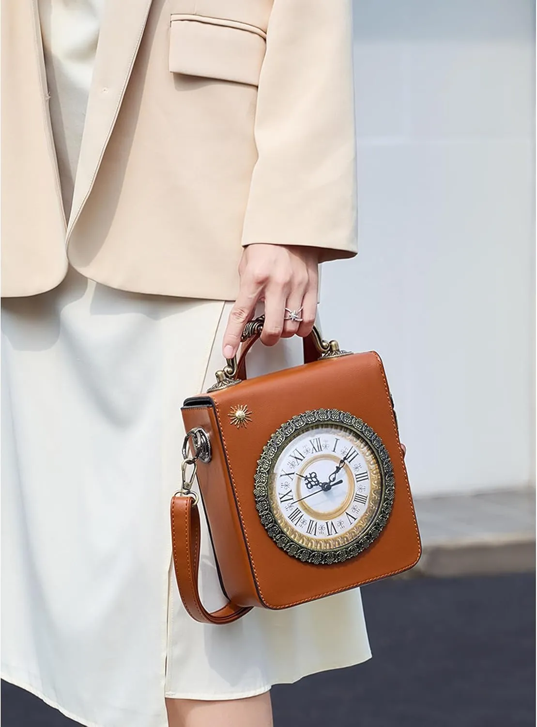 Clock Shaped Purse Women Classic Retro Handbag Crossbody Messenger Shoulder Bag Embroidered Unique NoveltySquare Bag