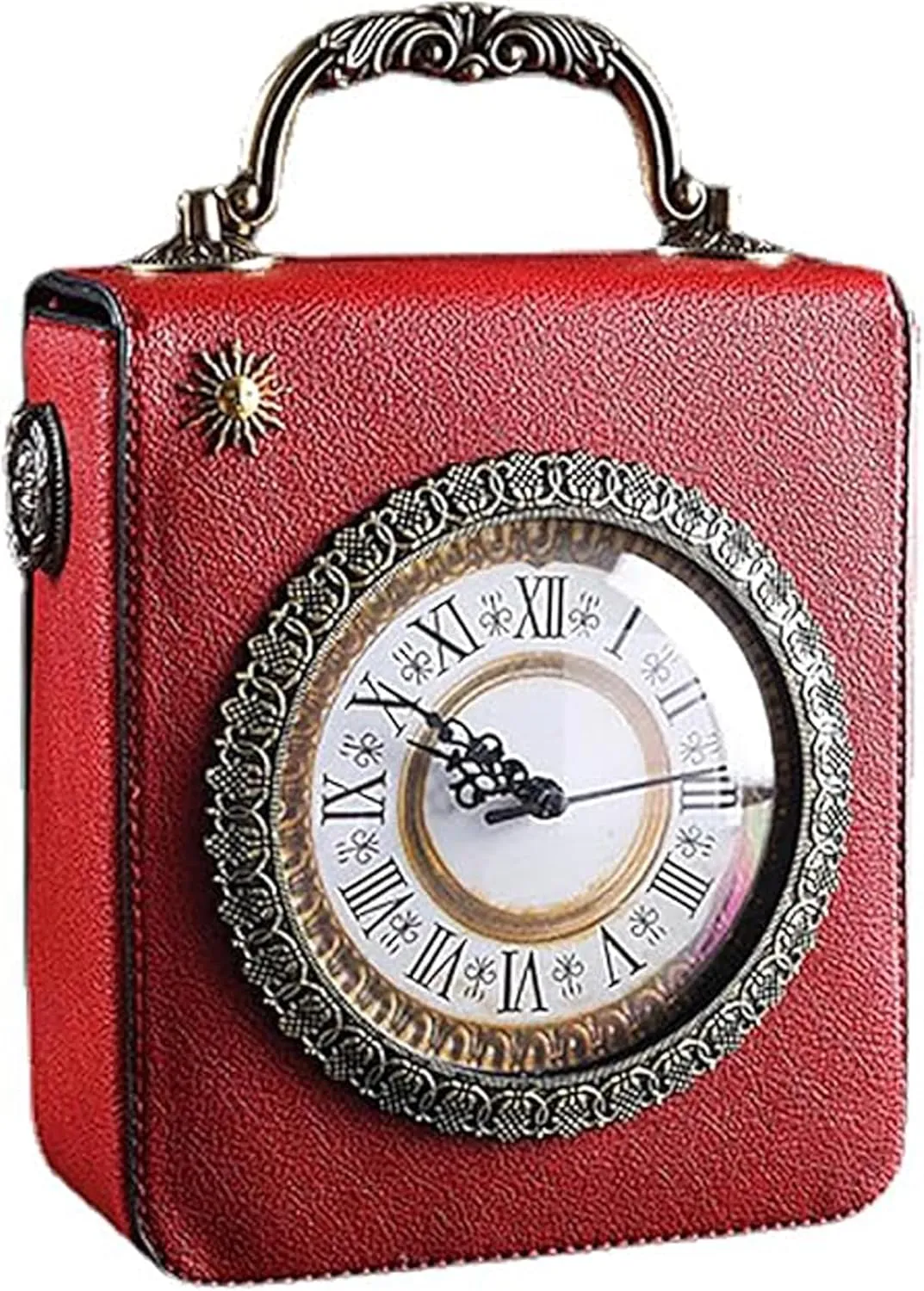Clock Shaped Purse Women Classic Retro Handbag Crossbody Messenger Shoulder Bag Embroidered Unique NoveltySquare Bag