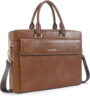 CLUCI Briefcase for Women Oil Wax Leather Business 15.6 Inch Laptop Handbag Vintage Slim Large Shoulder Work Bag