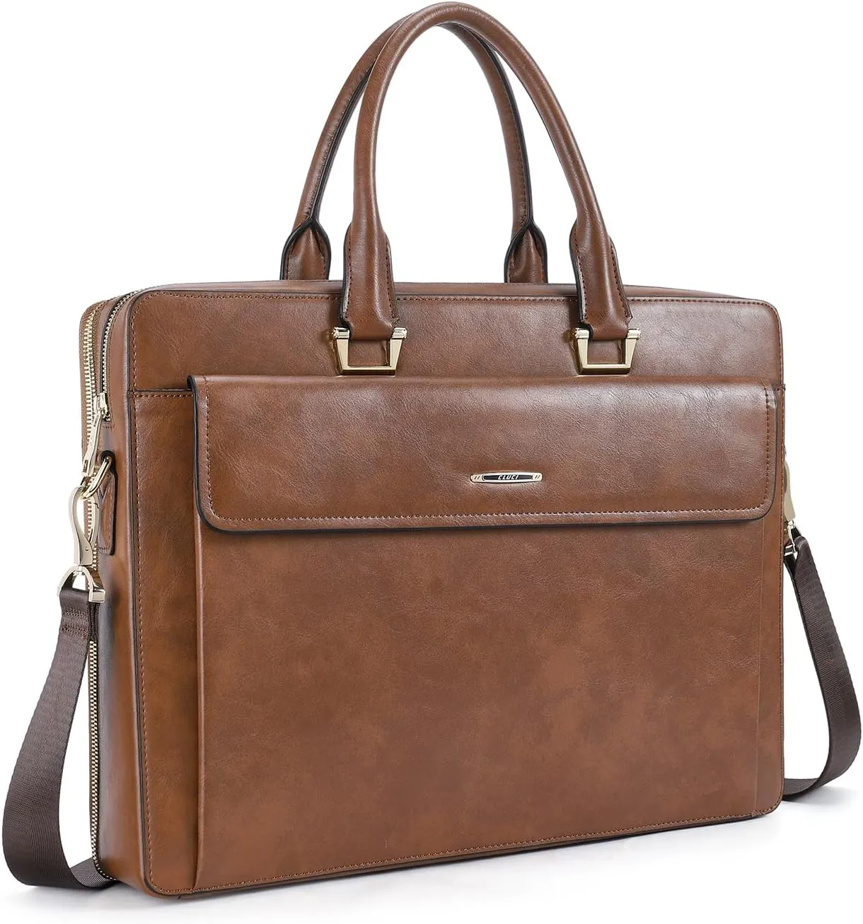 CLUCI Briefcase for Women Oil Wax Leather Business 15.6 Inch Laptop Handbag Vintage Slim Large Shoulder Work Bag