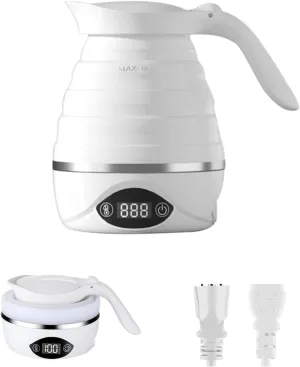 Collapsible Electric Travel Kettle, Portable Foldable Kettle for Boiling Water, Small Electric Kettles, Food-grade BPA Free Silicone, Suitable for 110V & 220V Dual Voltage, 850W (Pure White)