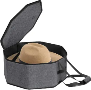 Collapsible Hat Box for Travel Closet Storage – Portable Cowboy Cap Organizer Case with Handles, Unisex Design for Women/Men, Large Durable Hat Carrier Bag (Black)