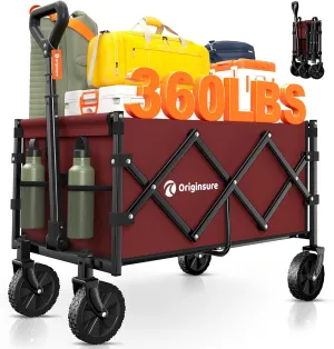 Collapsible Wagon Cart Foldable - Portable Heavy Duty Folding Beach Wagons with Wheels - Outdoor Utility Carts for Groceries, Shopping, Camping, Sports, Garden with Large Capacity - Red