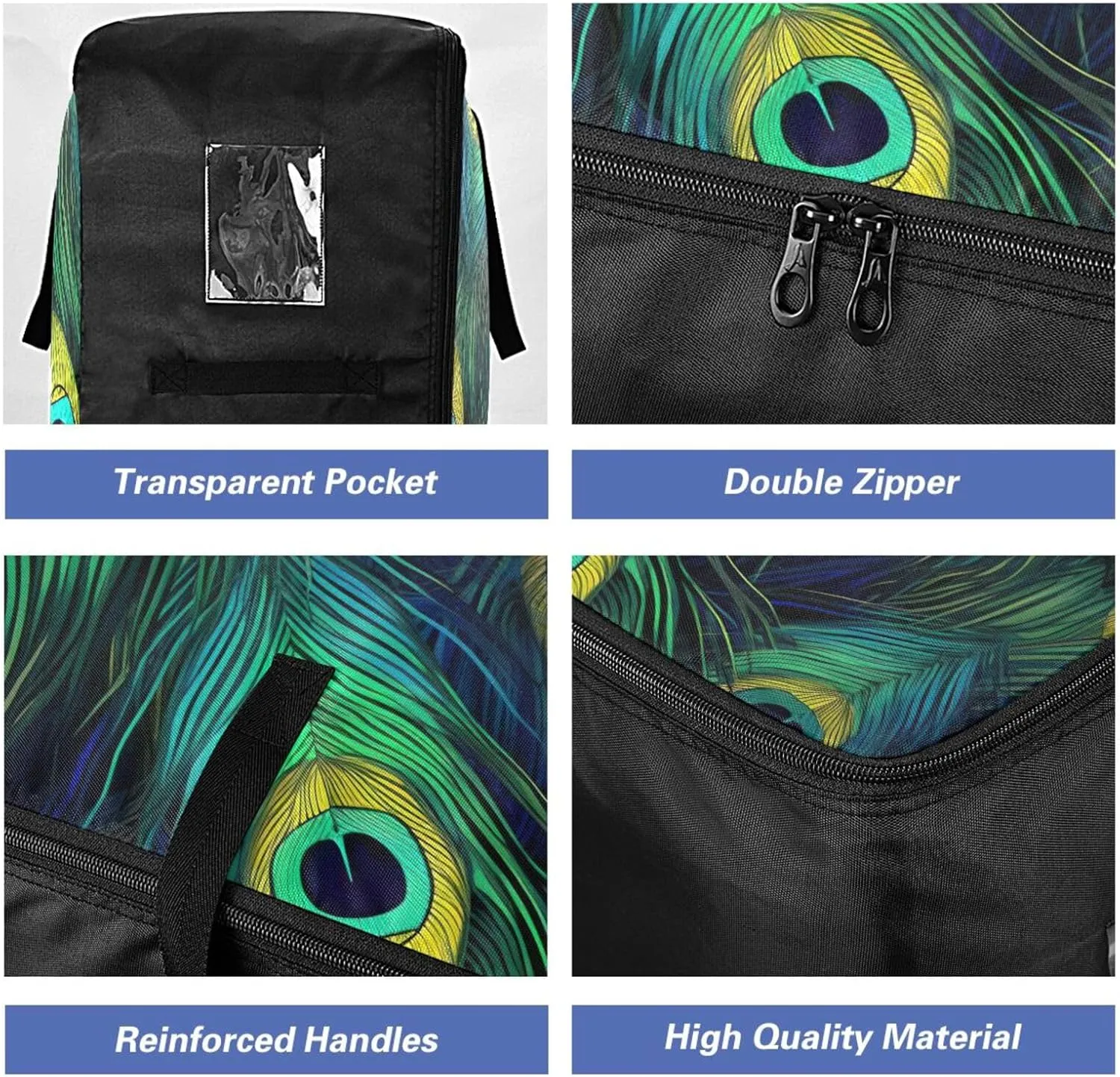 Coloured Peacock Feathers Storage Bags, 27.5x19.7x11 In, Collapsible Moving Bags Collapsible Storage Totes for Storing, Camping, Packing and Moving Supplies