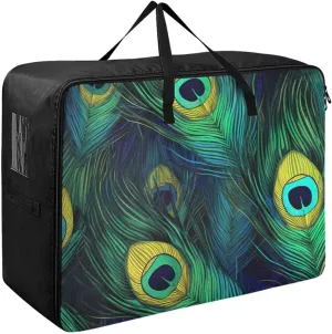 Coloured Peacock Feathers Storage Bags, 27.5x19.7x11 In, Collapsible Moving Bags Collapsible Storage Totes for Storing, Camping, Packing and Moving Supplies