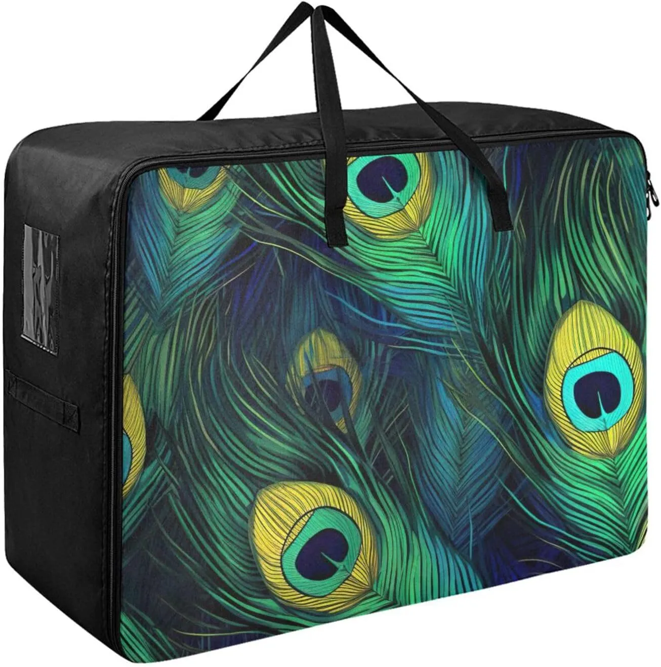 Coloured Peacock Feathers Storage Bags, 27.5x19.7x11 In, Collapsible Moving Bags Collapsible Storage Totes for Storing, Camping, Packing and Moving Supplies