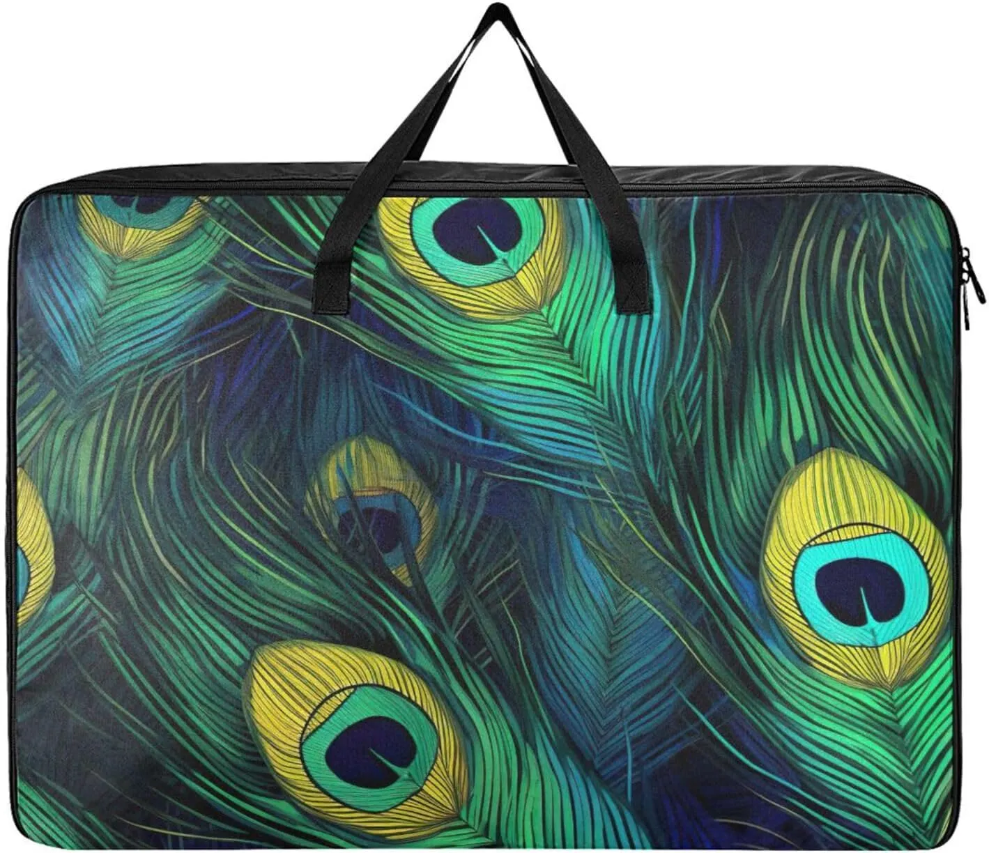 Coloured Peacock Feathers Storage Bags, 27.5x19.7x11 In, Collapsible Moving Bags Collapsible Storage Totes for Storing, Camping, Packing and Moving Supplies