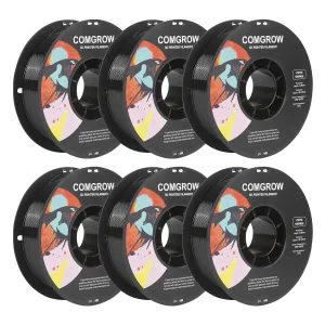 Comgrow PETG 3D Printer Filament 1.75mm, High Precision and Tough 3D Printer Filament 6 Rolls*1kg, Dimensional Accuracy  /- 0.02 mm, Fit Most 3D Printers Black