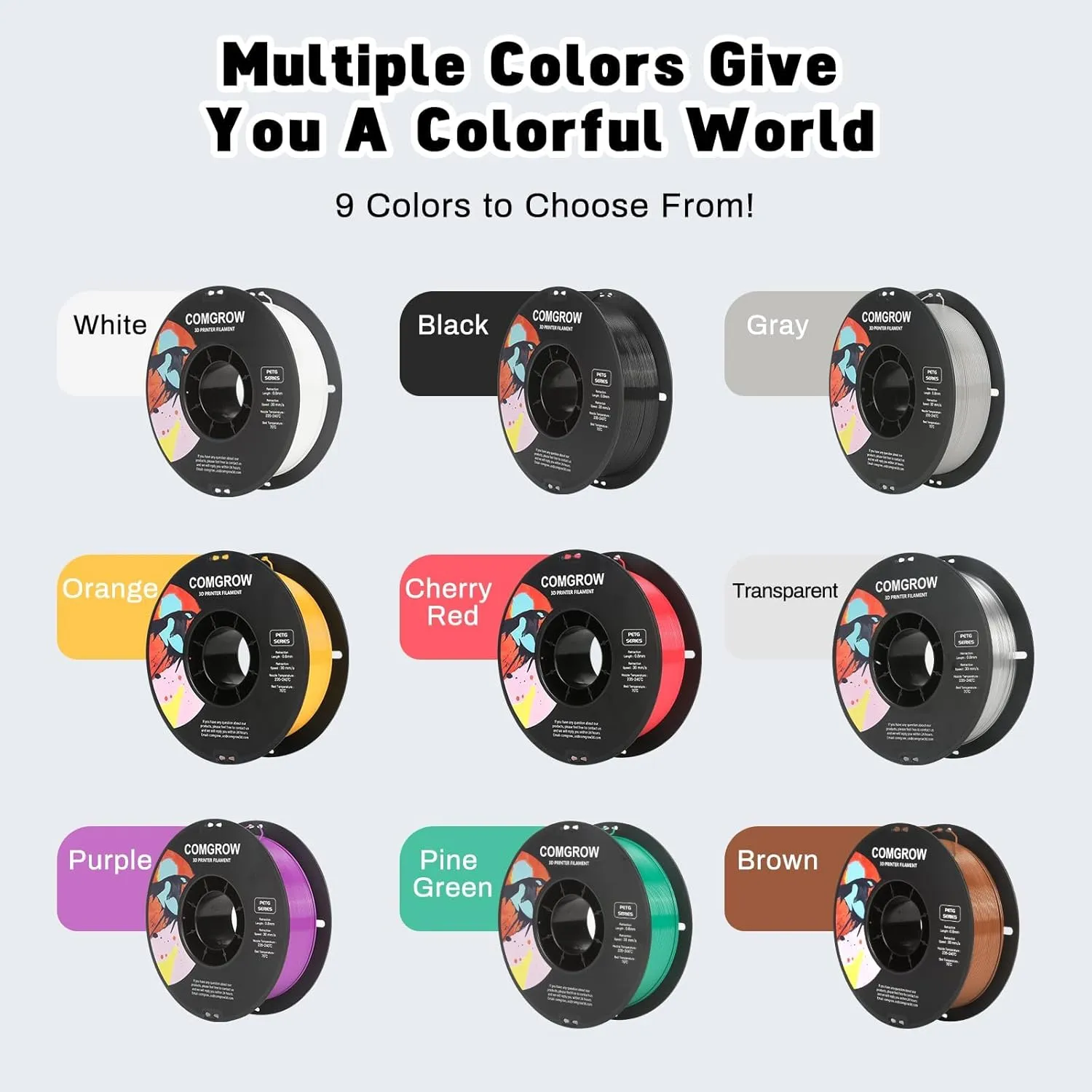 Comgrow PETG 3D Printer Filament 1.75mm, High Precision and Tough 3D Printer Filament 6 Rolls*1kg, Dimensional Accuracy  /- 0.02 mm, Fit Most 3D Printers Black