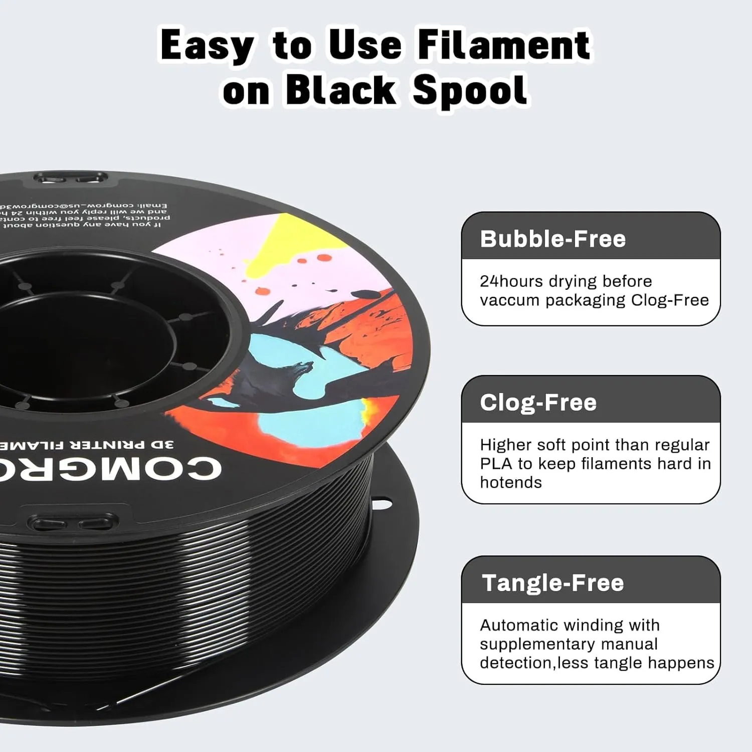 Comgrow PETG 3D Printer Filament 1.75mm, High Precision and Tough 3D Printer Filament 6 Rolls*1kg, Dimensional Accuracy  /- 0.02 mm, Fit Most 3D Printers Black