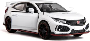 Compatible for 1:32 Diecasting Alloy Honda Civic Type-R Car Model Toy Car，Pull Back Alloy Car with Lights and Sound, Open Door for Kids Gift, Cars for Kids Ages 3-5,Children‘s Gift White